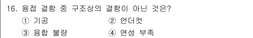 방사선비파괴검사기사(구) 2021년 17번 - 정답은 2번 언더컷입니다.  
언더컷은 용접 결함의 일종으로, 결함이 아... 에 관한 핵심 기출문제