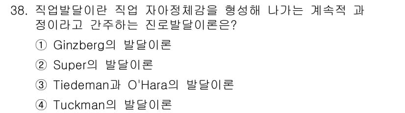 직업상담사_2급 2021년 38번 - 정답은 3번, Tiedeman과 O'Hara의 발달 이론입니다. 이 이론... 에 관한 핵심 기출문제