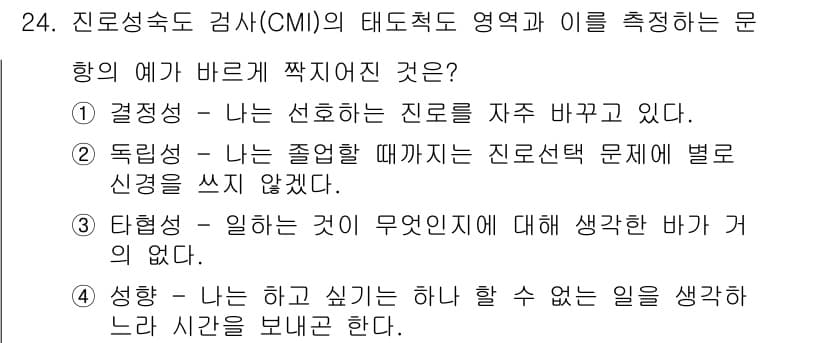 직업상담사_2급_필기 2021년 24번 - 정답과 핵심 포인트를 검수 중인 기출문제