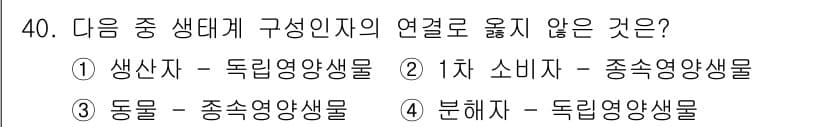 생물분류기사(동물) 2021년 40번 - 정답 4번의 경우, 분해자는 유기물을 분해하는 생태적 역할을 수행하지만,... 에 관한 핵심 기출문제