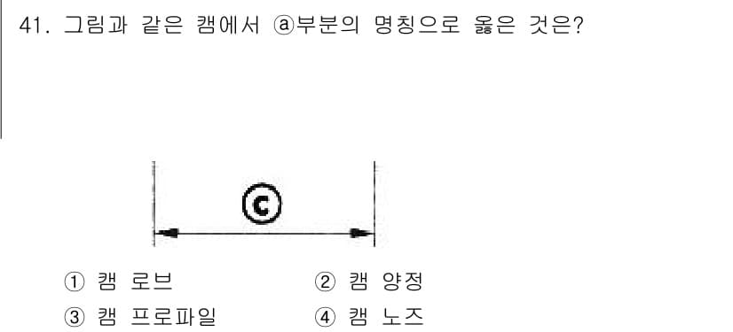 승강기기사 2021년 41번 - . 

캠의 명칭에서 "캠 양정"은 캠의 수평 이동 거리와 관련이 있습니... 에 관한 핵심 기출문제
