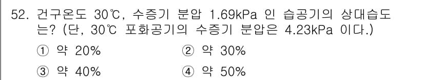 건축설비기사 2021년 52번 - 주어진 조건에서 건구온도 30°C와 수증기 분압 1.60 kPa로 계산하... 에 관한 핵심 기출문제