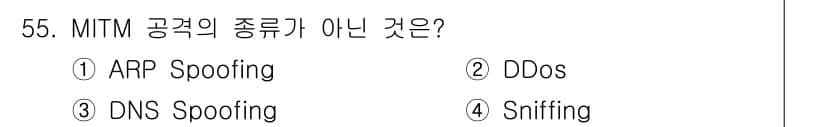 네트워크관리사_1급 2021년 55번 - . DDoS

DDoS(서비스 거부 공격)는 다수의 시스템에서 대량의 트... 에 관한 핵심 기출문제