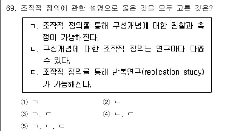 청소년상담사_1급(1교시)(구) 2021년 69번 - 조작적 정의는 연구에서 측정하고자 하는 개념을 구체적으로 규명하는 방법이... 에 관한 핵심 기출문제