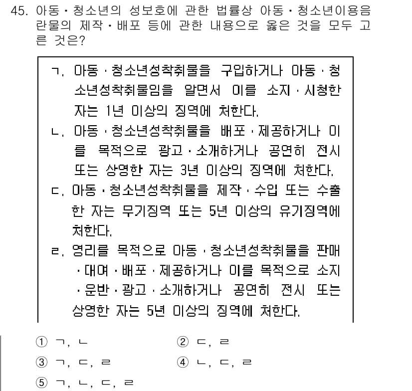 청소년상담사_1급(2교시)(구) 2021년 45번 - 정답 5번은 아동·청소년상담 전문가의 역할과 자격에 관한 내용을 다루고 ... 에 관한 핵심 기출문제