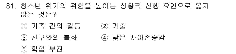 청소년상담사_1급(2교시)(구) 2021년 81번 - 청소년 위기의 위험을 높이는 상황적 선행 요인은 외부 환경과의 상호작용을... 에 관한 핵심 기출문제