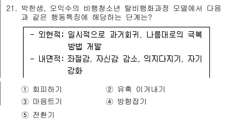 청소년상담사_1급(2교시) 2021년 21번 - 정답과 핵심 포인트를 검수 중인 기출문제