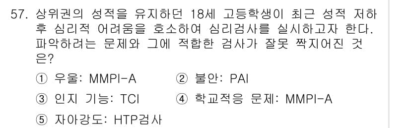 청소년상담사_2급(1교시)(구) 2021년 57번 - 정답과 핵심 포인트를 검수 중인 기출문제