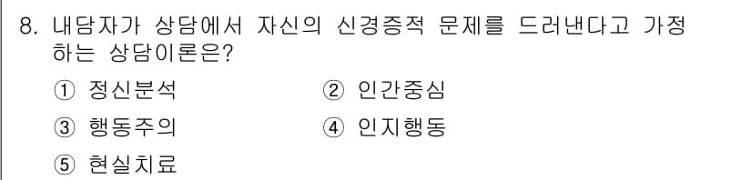 청소년상담사_2급(1교시)(구) 2021년 8번 - 정답과 핵심 포인트를 검수 중인 기출문제