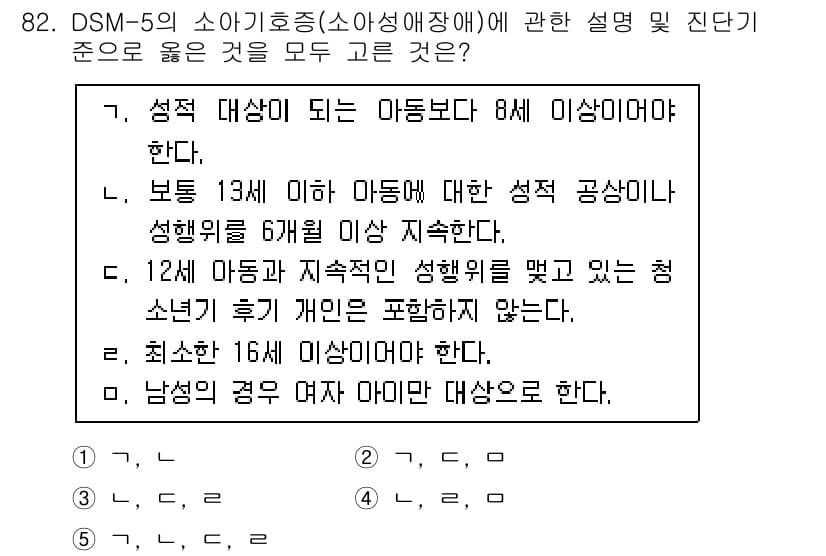 청소년상담사_2급(1교시) 2021년 82번 - DSM-5에서는 성적 지향이나 성 정체성과 관련된 진단 기준을 제시하고,... 에 관한 핵심 기출문제