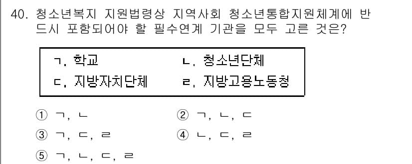 청소년상담사_3급(2교시)(구) 2021년 40번 - 청소년복지 지원법에 따르면 청소년 상담을 위해서는 청소년 단체와 지방 고... 에 관한 핵심 기출문제