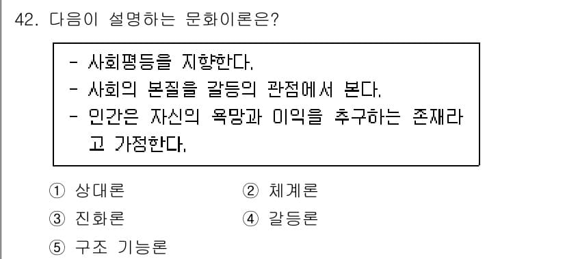 청소년상담사_3급(2교시)(구) 2021년 42번 - 문화이론은 사회의 본질을 다양한 관점에서 분석하며, 개인이 자신의 욕망과... 에 관한 핵심 기출문제