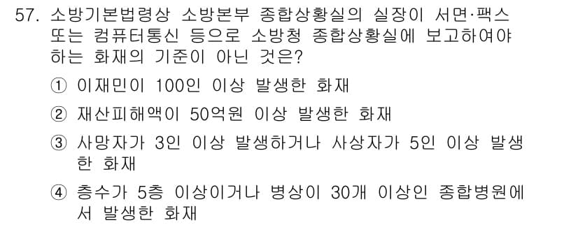 소방설비기사(기계분야) 2021년 57번 - 3번 (사망자가 30명 이상 발생한 화재)은 소방법령에 따른 화재 발생 ... 에 관한 핵심 기출문제