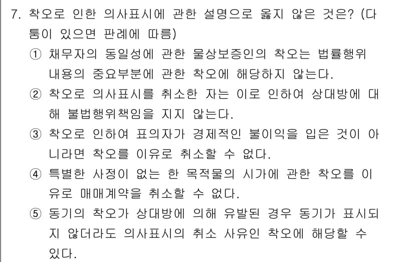 감정평가사_1차_1교시(구) 2015년 7번 - 해설: 해설에 따르면, 의사표시에 추가적인 설명이 허용되지 않는 경우 오... 에 관한 핵심 기출문제