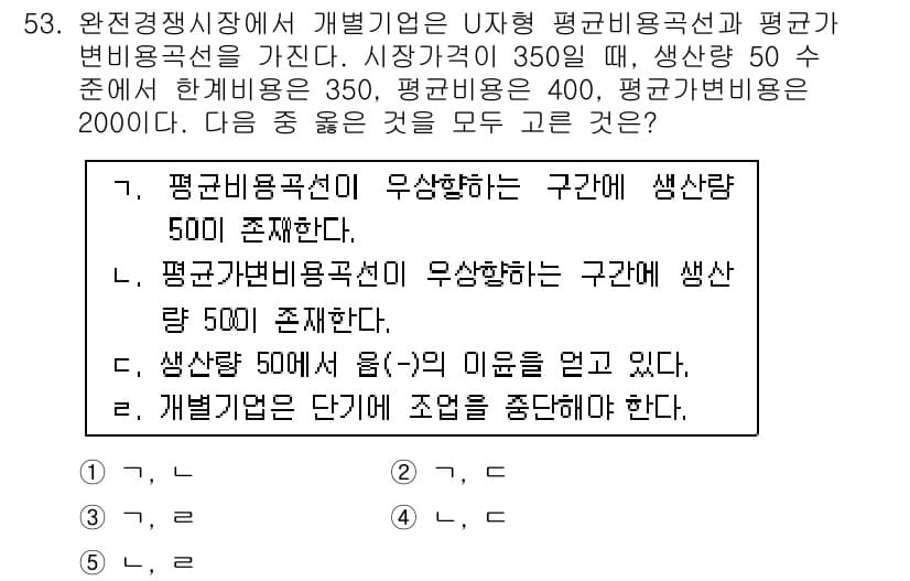 감정평가사_1차_1교시 2019년 51번 - 1. 감정평가 기준에 따라, 생산량이 500이 유지되는 경우는 해당 구간... 에 관한 핵심 기출문제