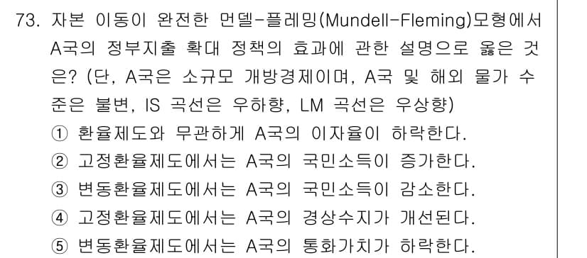 감정평가사_1차_1교시(구) 2020년 73번 - 정답 2번은 A국의 정부지출 증가가 A국의 국민소득을 증가시킨다는 내용을... 에 관한 핵심 기출문제