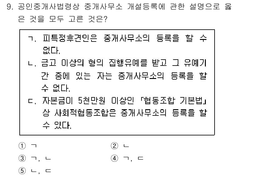 공인중개사_2차 2021년 9번 - . 공인중개사법에 따르면 피적정후권인은 중개사무소에 등록할 수 없고, 자... 에 관한 핵심 기출문제