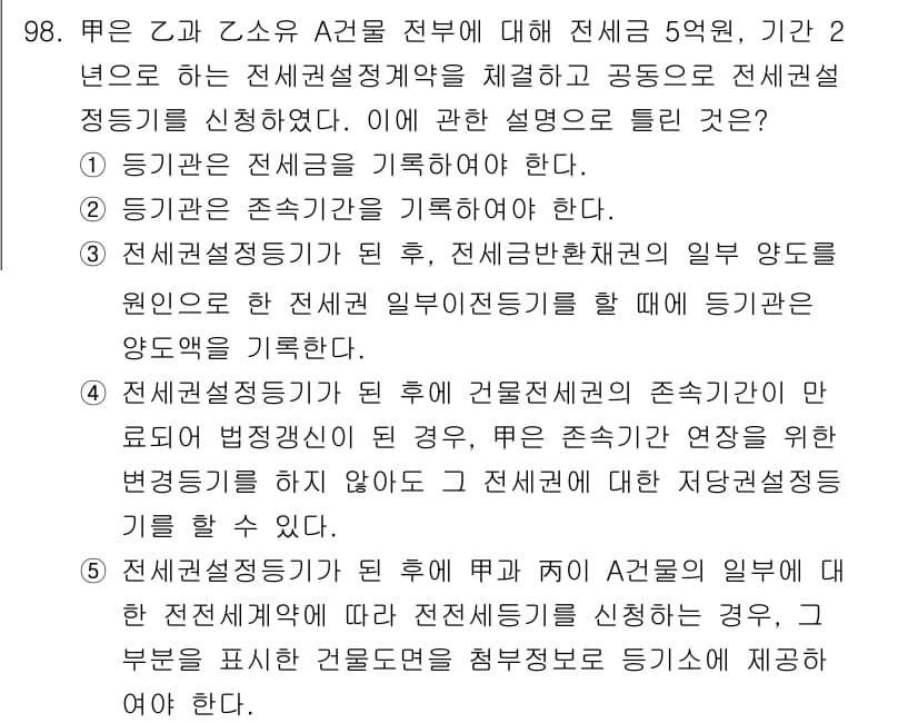 공인중개사_2차 2021년 98번 - 정답 4는 전체적으로 전세임대차의 법적 지위와 이를 통해 발생할 수 있는... 에 관한 핵심 기출문제