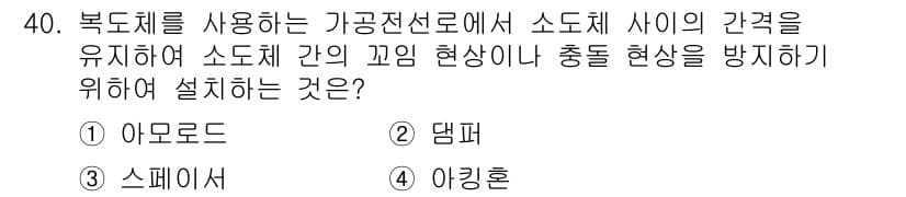 전기공사기사 2021년 40번 - 정답은 3번, '스페이서'입니다. 스페이서는 소도체 간의 간격을 유지하며... 에 관한 핵심 기출문제