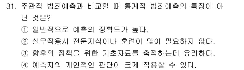 경비지도사_2차(범죄학) 2021년 31번 - 정답과 핵심 포인트를 검수 중인 기출문제