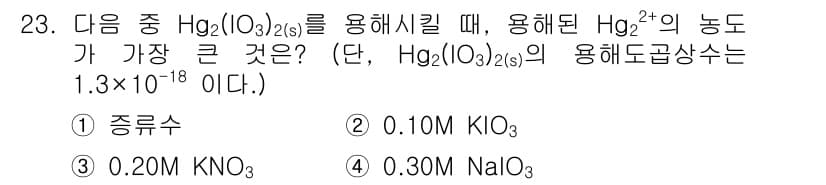 화학분석기사 2021년 24번 - Hg₂(I₂) 쓰일 때 용해도가 높이기 위해서는 이온의 농도를 조절해야 ... 에 관한 핵심 기출문제