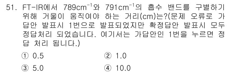 화학분석기사 2021년 52번 - 정답은 1.0입니다. FT-IR의 주파수 범위에서 흡수 밴드를 설정하기 ... 에 관한 핵심 기출문제