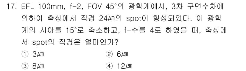 광학기사 2021년 17번 - 정답과 핵심 포인트를 검수 중인 기출문제