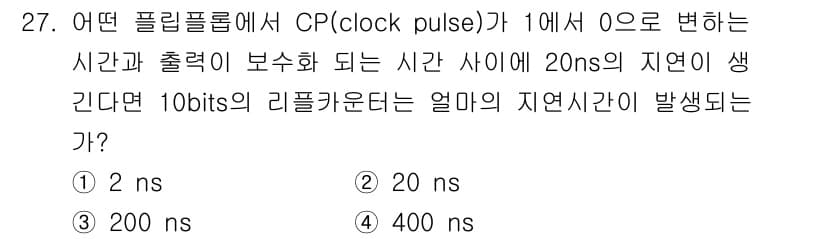 전자계산기제어산업기사(구) 2015년 27번 - 주어진 프리플롭에서 CP가 1에서 0으로 변할 때, 출력이 보솟하는 시간... 에 관한 핵심 기출문제