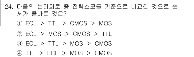 전자계산기제어산업기사(구) 2016년 25번 - 전기적 특성과 성능을 기준으로 할 때, ECL(Emitter Couple... 에 관한 핵심 기출문제