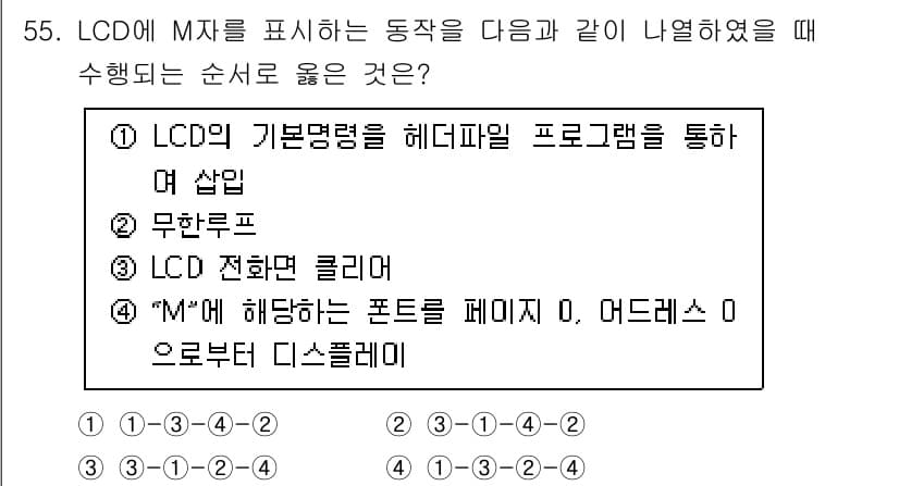 전자계산기제어산업기사(구) 2017년 55번 - LCD의 기본 렌더링은 헤더 파일 프로그램을 통해 구현되며, LCD 화면... 에 관한 핵심 기출문제