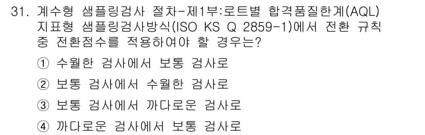 품질경영기사 2021년 32번 - 정답과 핵심 포인트를 검수 중인 기출문제