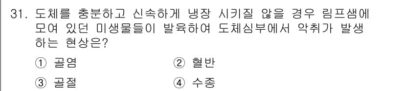 식육가공기사 2021년 31번 - 정답과 핵심 포인트를 검수 중인 기출문제