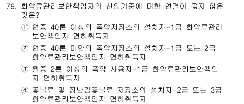 화약류관리기사 2021년 79번 - 정답과 핵심 포인트를 검수 중인 기출문제