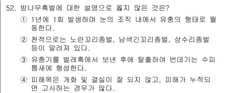 임업종묘기사 2015년 52번 - 정답과 핵심 포인트를 검수 중인 기출문제