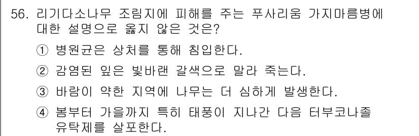 임업종묘기사 2016년 56번 - 정답과 핵심 포인트를 검수 중인 기출문제