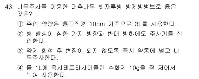임업종묘기사 2019년 43번 - 정답과 핵심 포인트를 검수 중인 기출문제