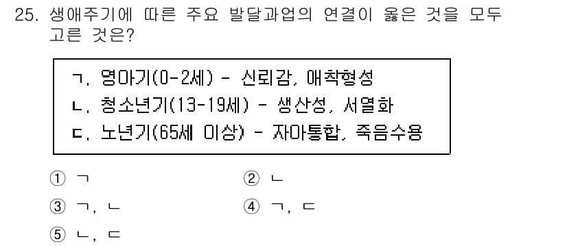 사회복지사_1급(1교시) 2022년 25번 - 생애주기 계층에서는 각 단계에 맞는 발달 과업과 관련된 적절한 사회복지 ... 에 관한 핵심 기출문제