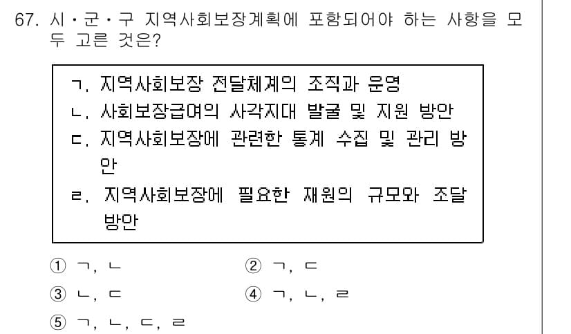 사회복지사_1급(2교시)(구) 2022년 67번 - 지역사회보장 계획은 지역 사회복지의 효율적 운영과 자원 배분을 위한 체계... 에 관한 핵심 기출문제