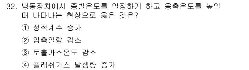 공조냉동기계기사(구) 2016년 32번 - 냉동장치에서 증발온도를 일정하게 유지하면 증발기를 통한 압력 변화가 이루... 에 관한 핵심 기출문제