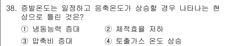 공조냉동기계기사(구) 2017년 38번 - 증발온도가 증가하면 냉동기의 증발부에서의 압력이 상승하고, 이는 냉동효율... 에 관한 핵심 기출문제