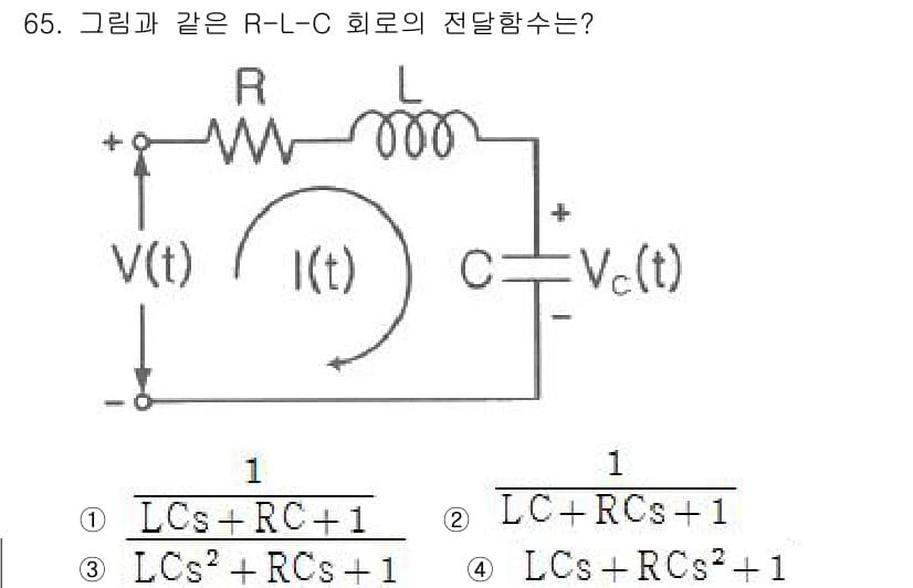 공조냉동기계기사 2018년 65번 - 주어진 R-L-C 회로의 전달함수는 시스템의 특성을 나타내며, 이를 통해... 에 관한 핵심 기출문제