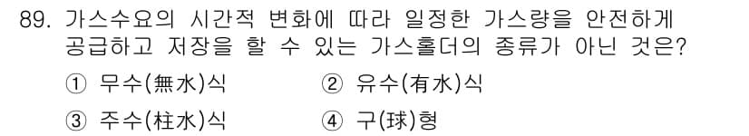 공조냉동기계기사(구) 2020년 89번 - 정답 3번 구형은 가스의 저장 및 공급 방식 중에서 비효율적인 방법입니다... 에 관한 핵심 기출문제