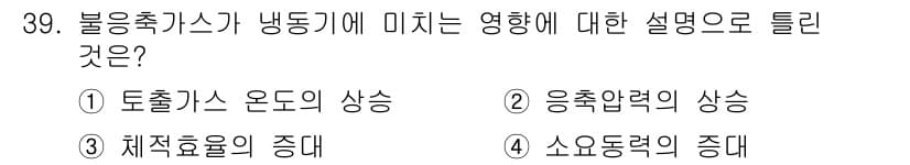공조냉동기계기사(구) 2021년 38번 - 불응축가스가 냉동기기에 미치는 영향으로 토출가스 온도의 상승이 가장 적절... 에 관한 핵심 기출문제