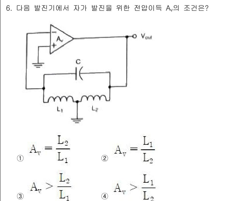 통신선로산업기사(통합편입) 2021년 6번 - 전압 이득 \( A_v \)는 장치의 작동 주파수 및 소자의 임피던스에 ... 에 관한 핵심 기출문제