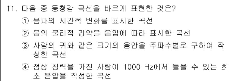 설비보전기사 2018년 11번 - 정답 3번은 사람의 귀와 같은 크기의 음파를 주파수별로 구분하여 나타내는... 에 관한 핵심 기출문제