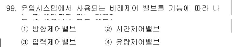 설비보전기사(구) 2020년 98번 - 유압 시스템에서 사용되는 비례 제어 밸브는 유량과 압력을 비례적으로 조절... 에 관한 핵심 기출문제