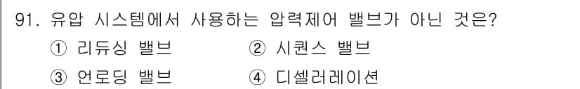 설비보전기사(구) 2021년 91번 - 압력 제어와 관련된 유압 시스템에서 사용하는 밸브는 주로 리퀴드 밸브, ... 에 관한 핵심 기출문제