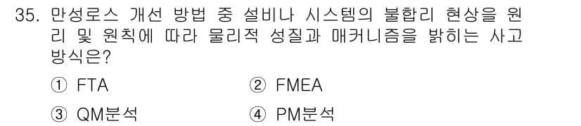 설비보전기사 2021년 35번 - . PM분석  
PM분석(Preventive Maintenance Ana... 에 관한 핵심 기출문제