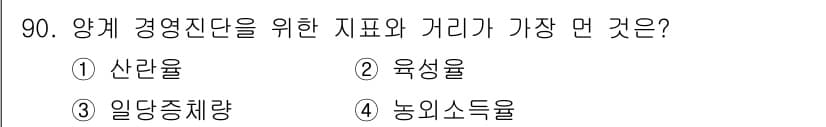 축산기사 2022년 90번 - . 농외소득율  
농외소득율은 농업 외의 소득을 포함하여 양계 경영의 안... 에 관한 핵심 기출문제