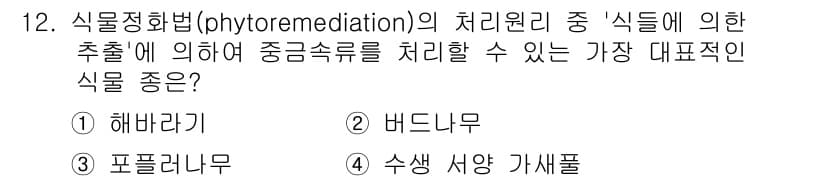 자연생태복원기사(구) 2016년 12번 - 정답과 핵심 포인트를 검수 중인 기출문제